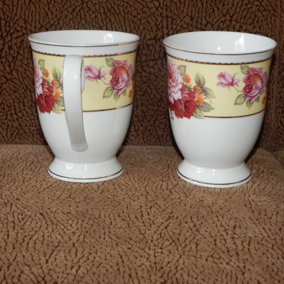GRACE TEAWARE Fine Porcelain Roses Gold Trim Footed Tea Coffee 2 Set Cup 9oz NEW - Picture 3 of 4